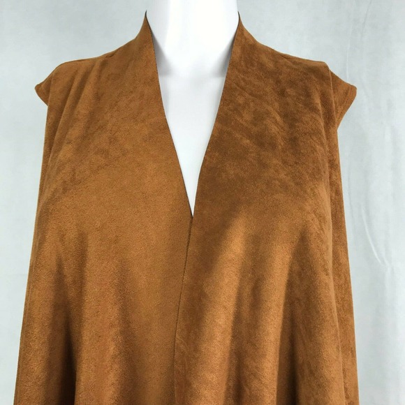 Mudpie Cardigan Women S M  Brown Faux Suede Open Sleeveless‎ Mid Length Vest - Picture 3 of 12